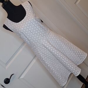 Just fabric sz 1X white eyelet dress with swing skirt, lined
